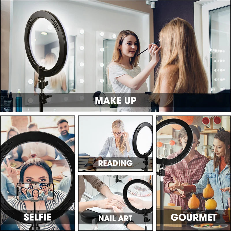 Professional LED Ring Light with Adjustable Tripod Stand & Mobile Holder – Dimmable Selfie Fill Light for Makeup, TikTok Videos, YouTube Live Streaming, Photography, Reels, Online Classes & Video Recording