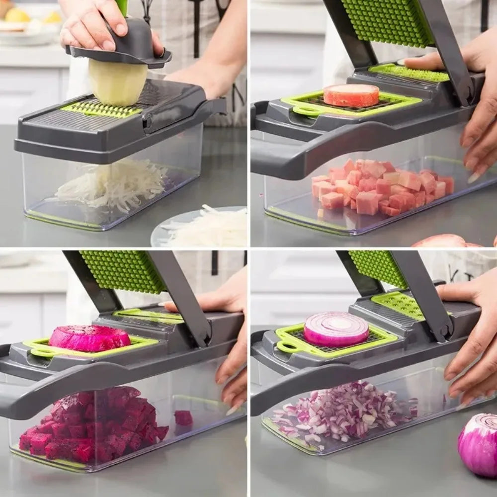 Manual Vegetable Chopper & Cutter with Stainless Steel Blades – Multi Functional Kitchen Tool for Fast Cutting, Slicing, Dicing & Chopping Fruits and Vegetables