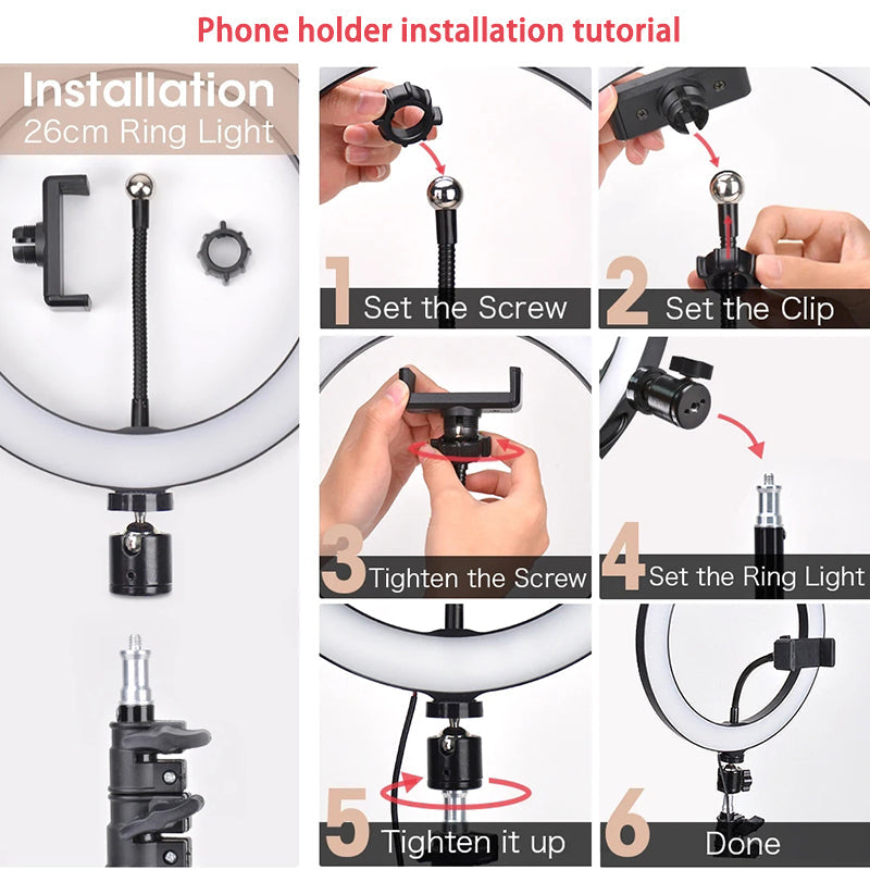 Professional LED Ring Light with Adjustable Tripod Stand & Mobile Holder – Dimmable Selfie Fill Light for Makeup, TikTok Videos, YouTube Live Streaming, Photography, Reels, Online Classes & Video Recording