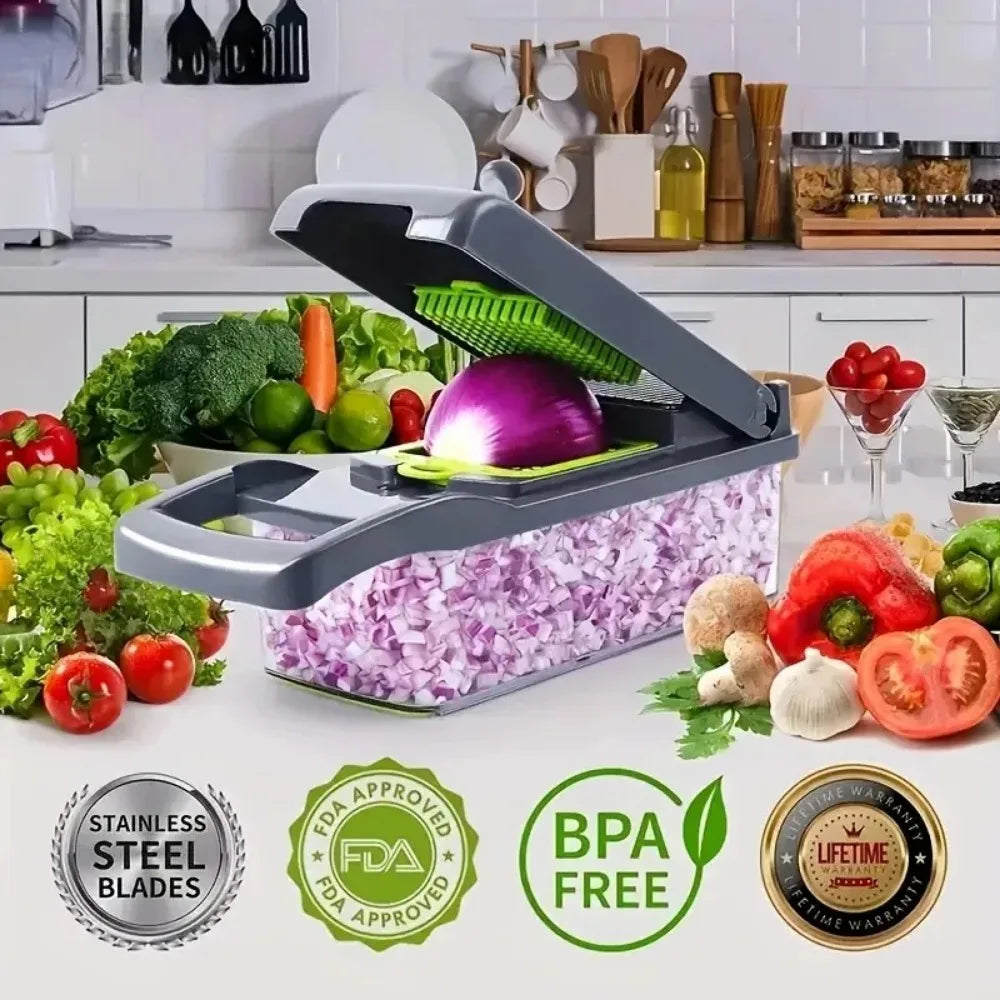 Manual Vegetable Chopper & Cutter with Stainless Steel Blades – Multi Functional Kitchen Tool for Fast Cutting, Slicing, Dicing & Chopping Fruits and Vegetables