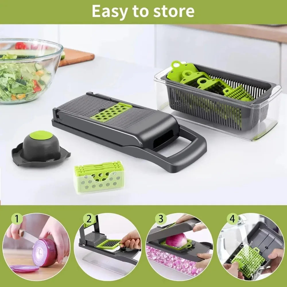 Manual Vegetable Chopper & Cutter with Stainless Steel Blades – Multi Functional Kitchen Tool for Fast Cutting, Slicing, Dicing & Chopping Fruits and Vegetables