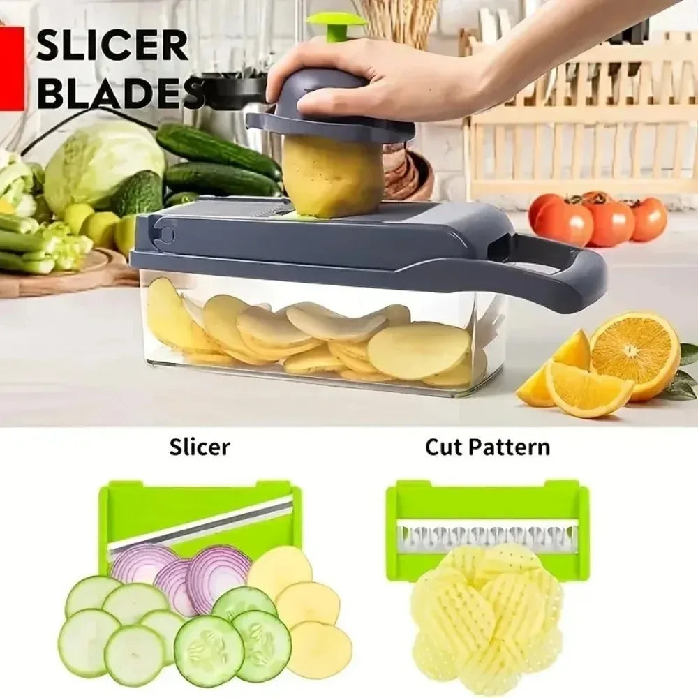 Manual Vegetable Chopper & Cutter with Stainless Steel Blades – Multi Functional Kitchen Tool for Fast Cutting, Slicing, Dicing & Chopping Fruits and Vegetables