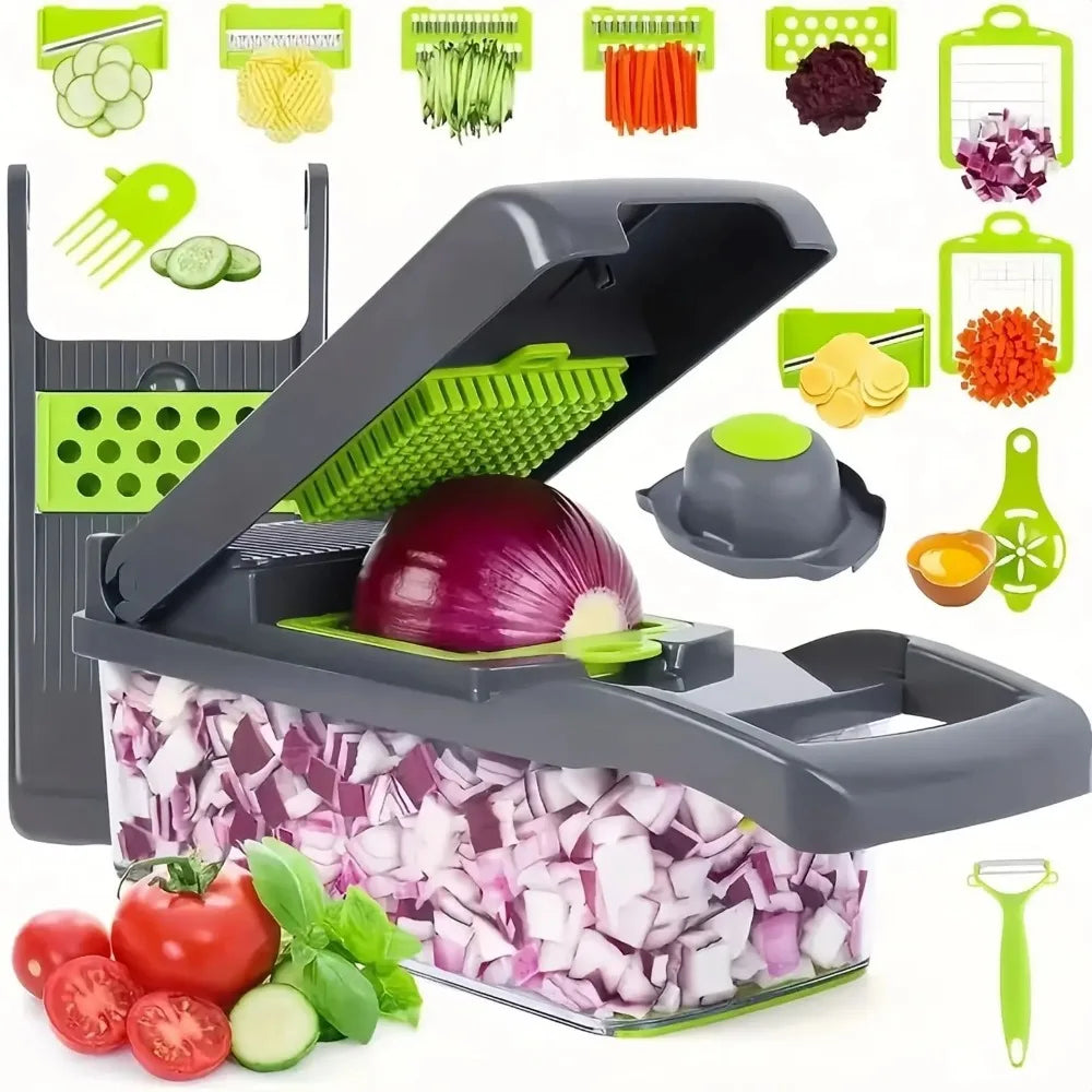 Manual Vegetable Chopper & Cutter with Stainless Steel Blades – Multi Functional Kitchen Tool for Fast Cutting, Slicing, Dicing & Chopping Fruits and Vegetables